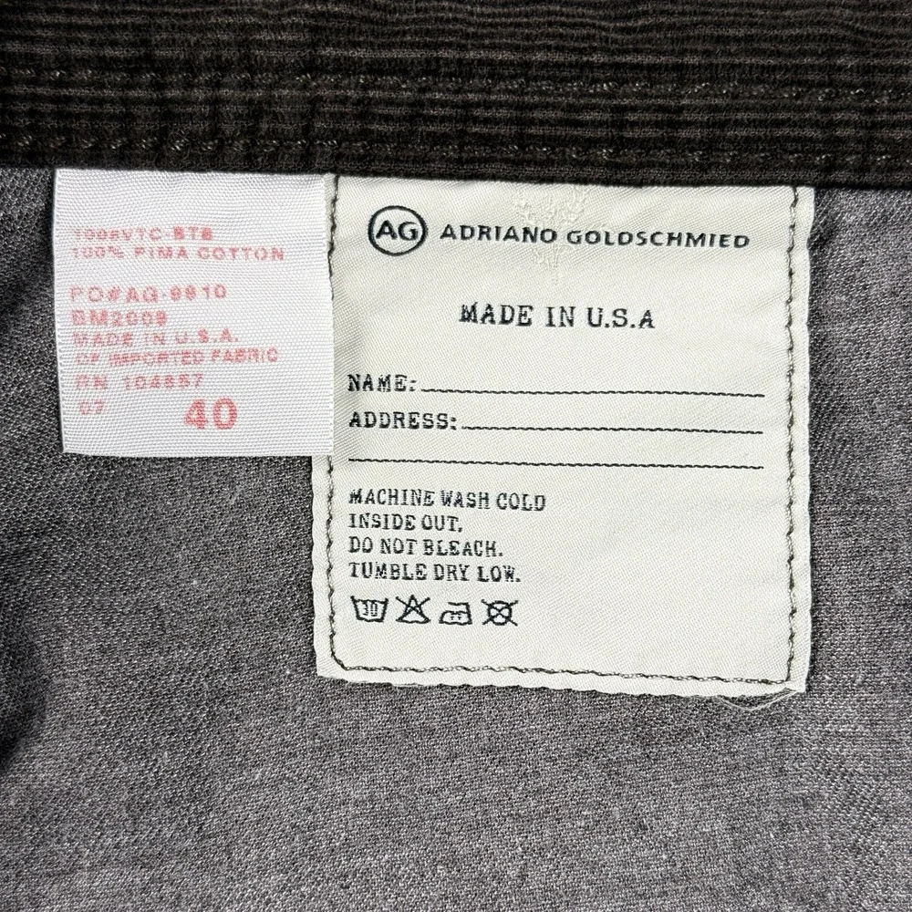 Adriano Goldschmied‎ The Hero Pants Mens 40x29 Brown Corduroy Straight Leg USA